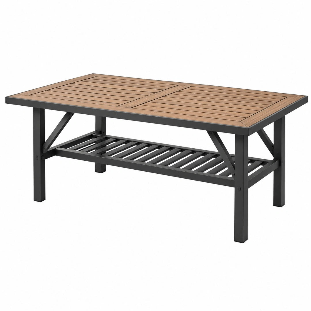 Gartentisch 120 x 60 x 45 cm Holz Metall Braun Schwarz mit Ablage