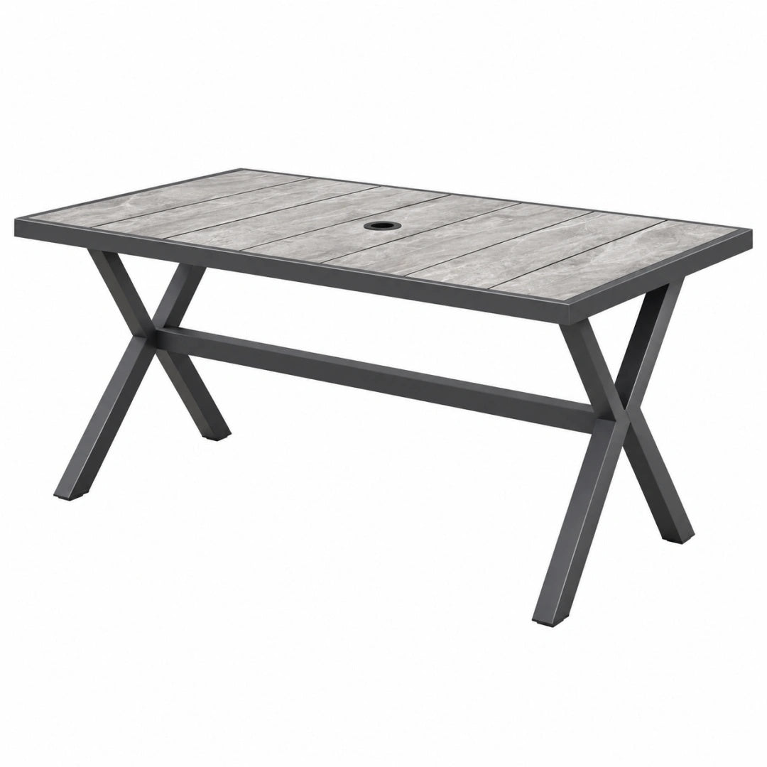 Gartentisch 150 x 90 x 75 cm mit Metallgestell Grau - rechteckig mit Schirmloch