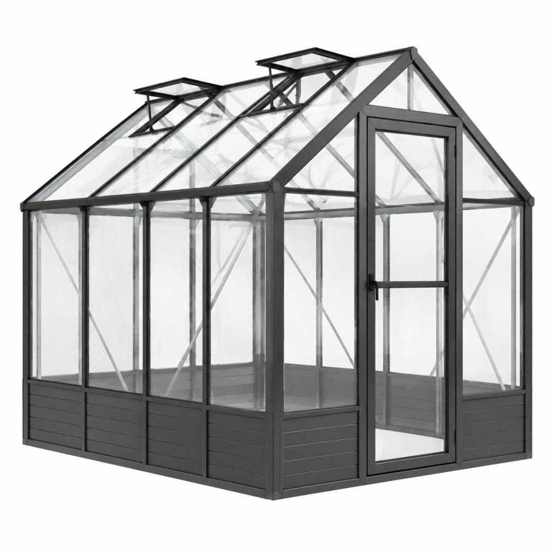 Gewächshaus 190 x 190 x 195 cm Aluminium Anthrazit Transparent mit Doppeldachfenstern