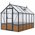 Gewächshaus 305 x 192 x 195 cm Aluminium Polycarbonat Schwarz Braun mit Dachfenster