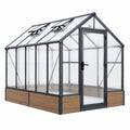 Gewächshaus 240 x 190 x 195 cm aus Aluminium und Kunststoffplatten in Anthrazit Braun Transparent mit Tür und Dachfenstern