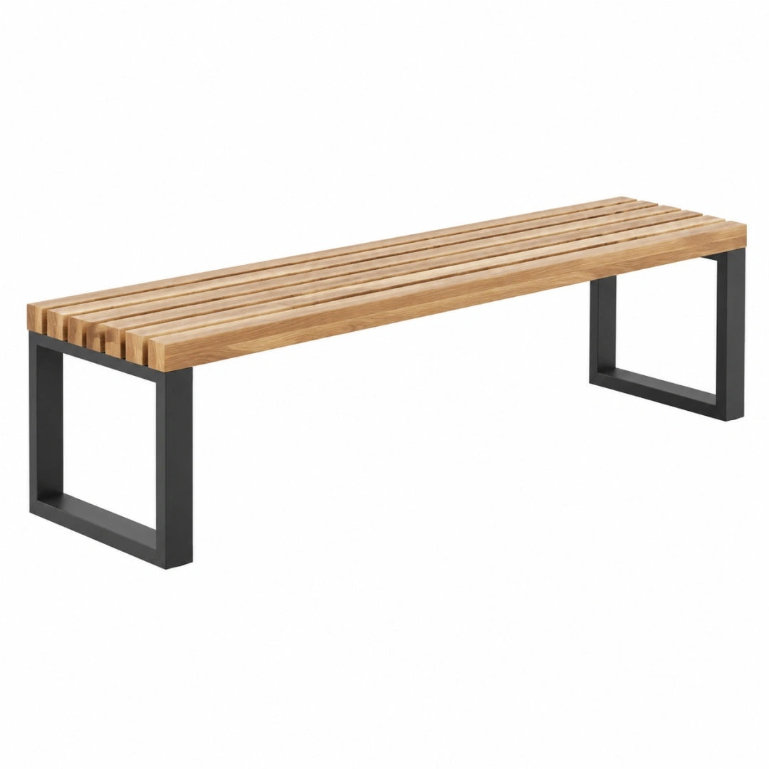 Gartenbank 180 x 35 x 45 cm Holz Naturfarben Metall Schwarz - Lattenbank im modernen Stil