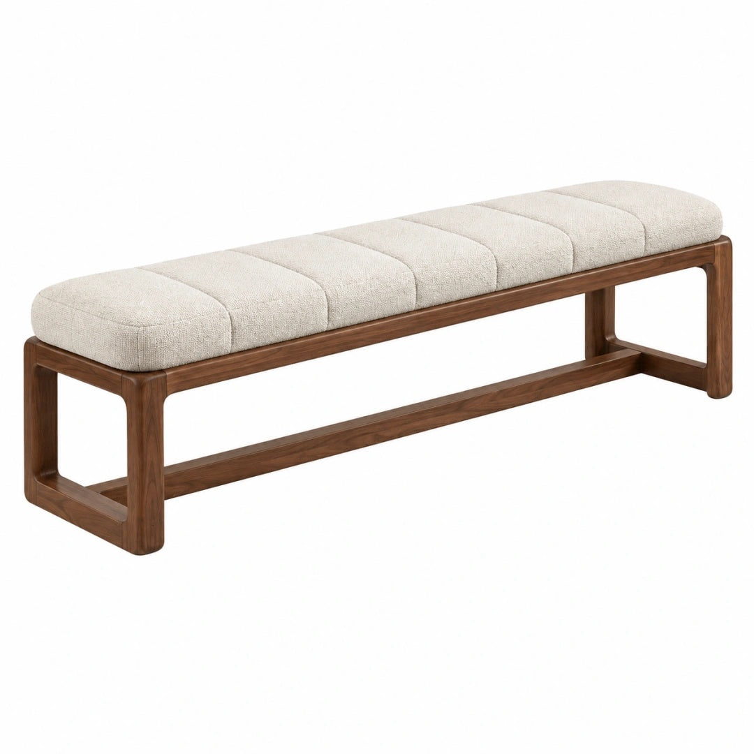 Sitzbank 160 x 45 x 45 cm Holz Textil Braun Creme gepolstert modern