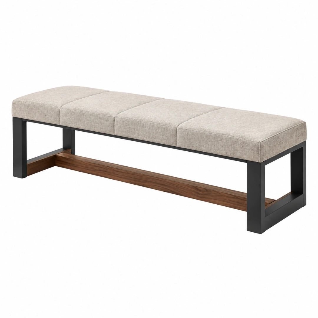 Sitzbank 160 x 40 x 45 cm mit Stoffpolsterung Beige Metallgestell im Industriestil