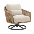 Drehsessel 80 x 85 x 85 cm Beige mit Seilgeflecht und Stoffbezug drehbar