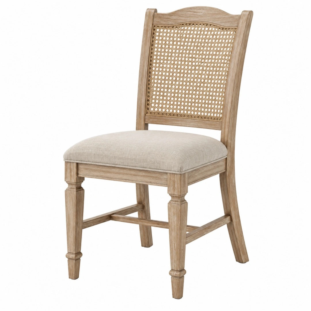 Esszimmerstuhl 48 x 58 x 100 cm Holz Naturbeige mit Rattanrückenlehne Landhausstil