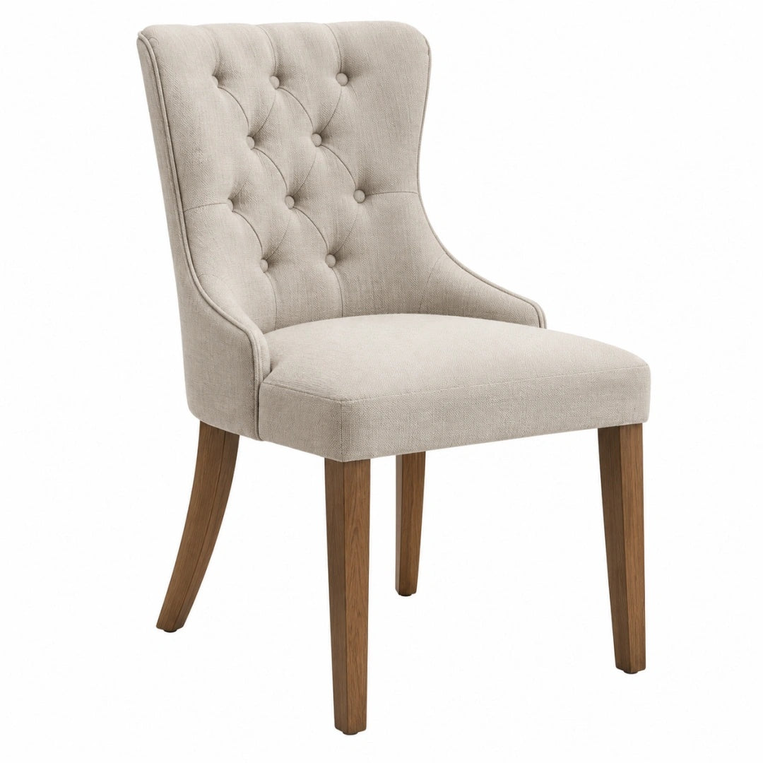 Polsterstuhl 65 x 60 x 100 cm Beige Stoff Holzbeine Chesterfield-Stil